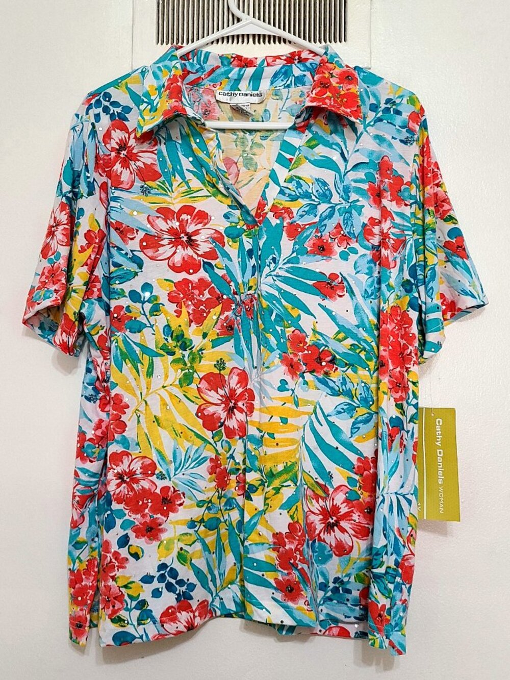 Multicolor Floral Polo Collar Shirt 1X
